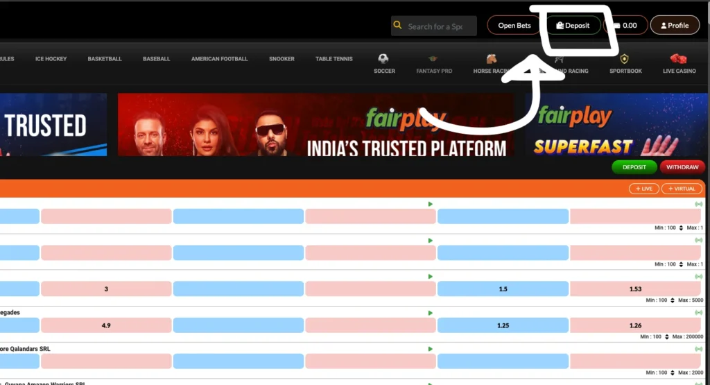 Deposit Button in Header