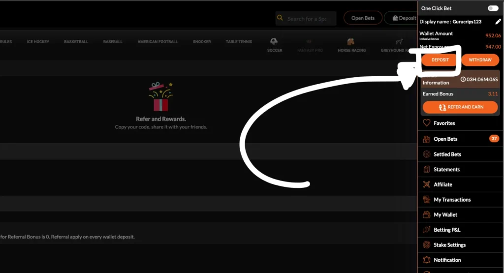 Method 2: Deposit via Profile Menu