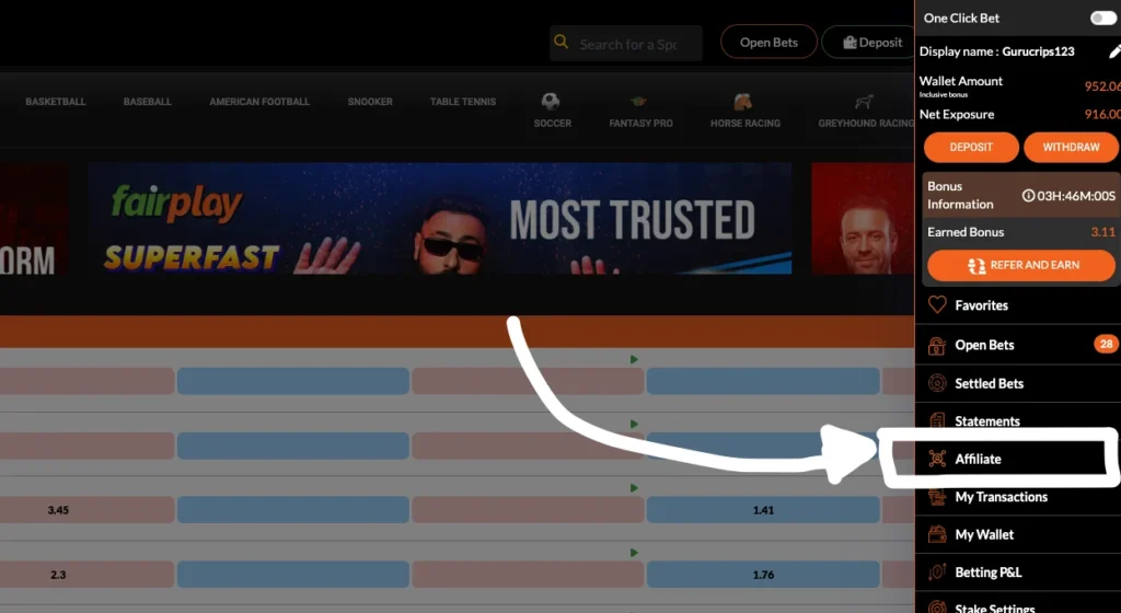 Open the Sidebar Menu Affiliate Option