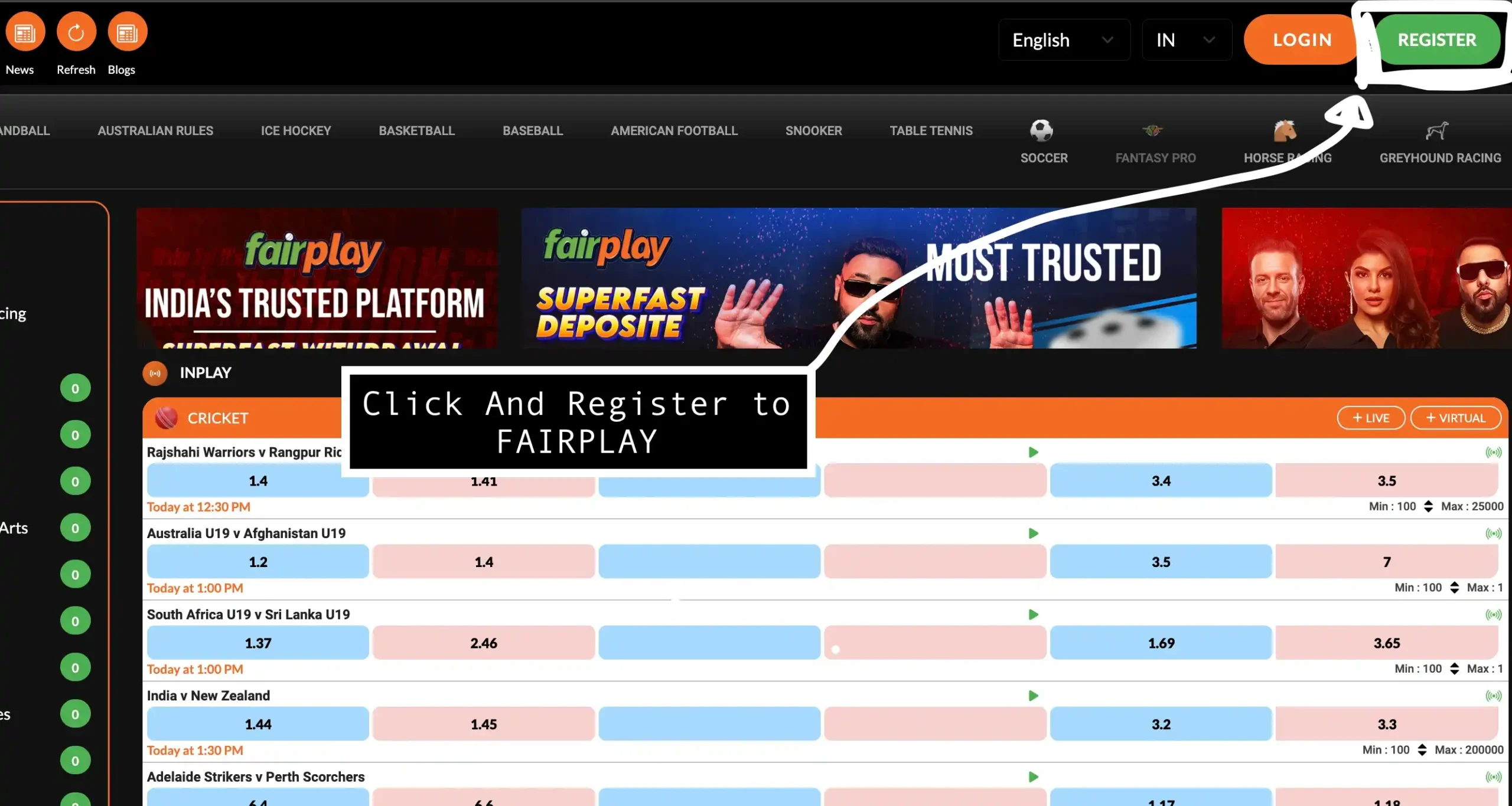 FairPlay Homepage Register Button